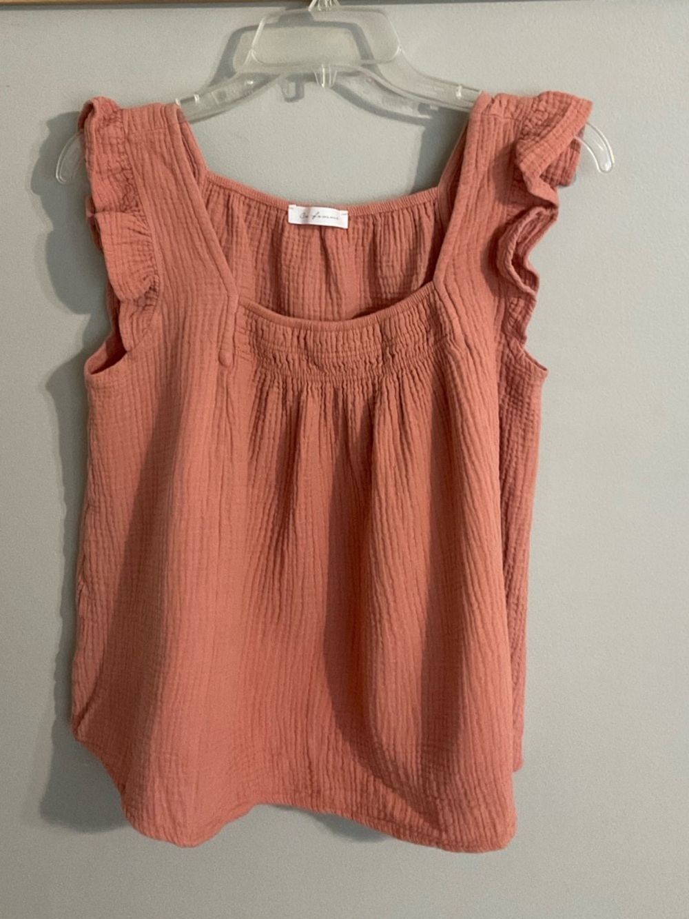 Ces Femme Coral Crinkle Cotton Ruffle Coquettish Tank Top Small